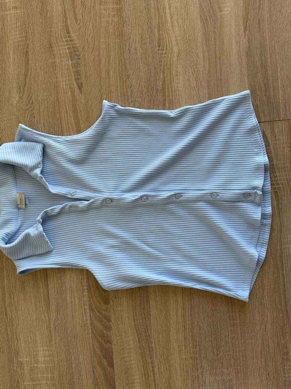 A New Day Women's Light Blue Ribbed Sleeveless Polo Shirt with Buttons